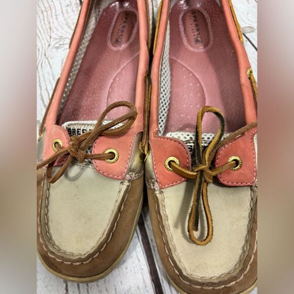 Sperry Top-Sider Angelfish Coral Salmon Tan Gold Mesh Womens Boat Shoes 10M - Picture 11 of 15